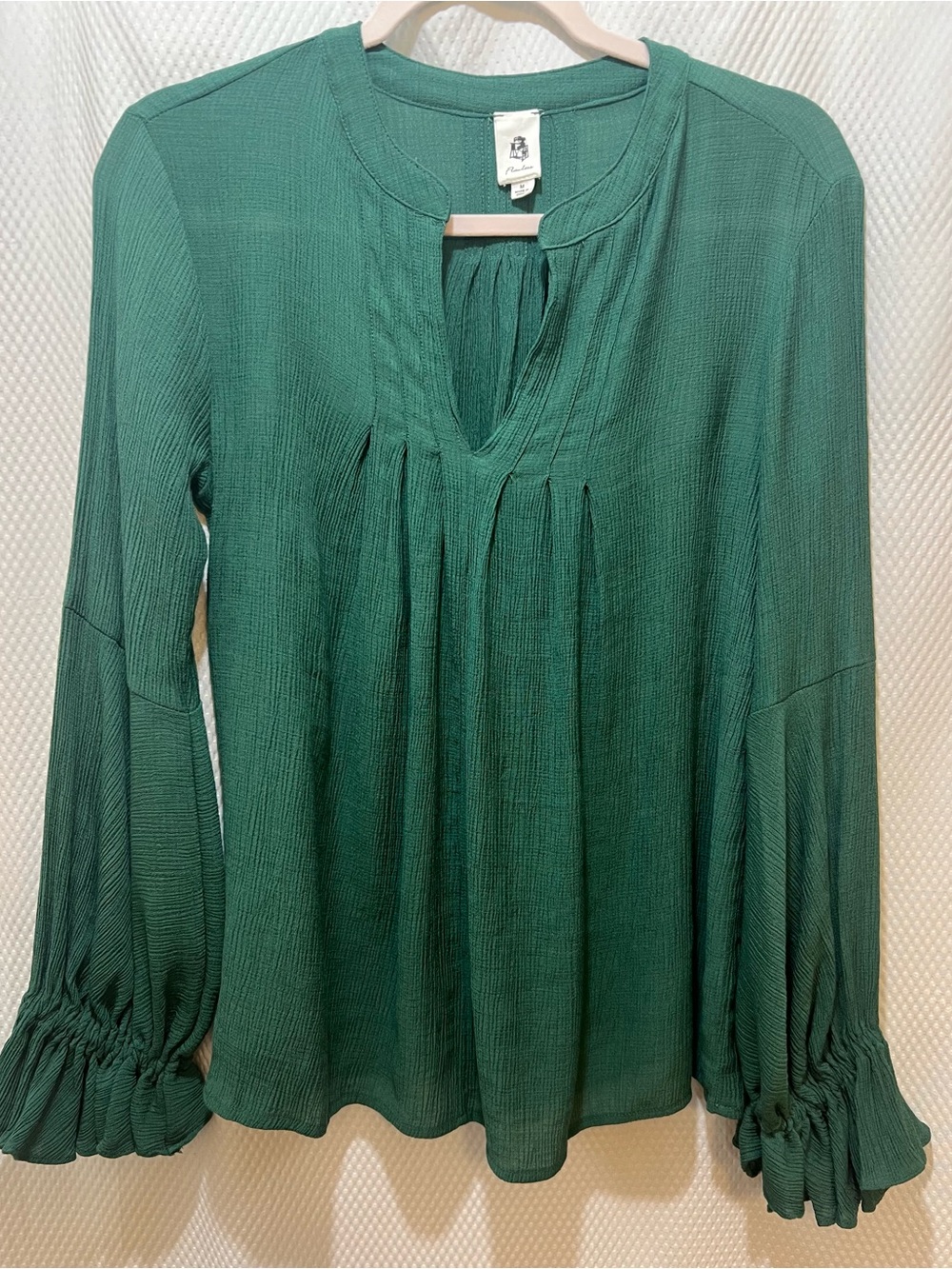 Boutique LAWLESS Deep Green Pleated Peasant Top